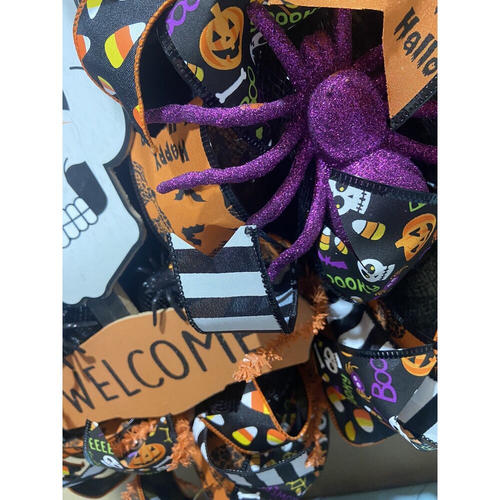Halloween Deco Mesh Wreath~Skull, Spiders~Large~Front Door~Handmade - Picture 7 of 7